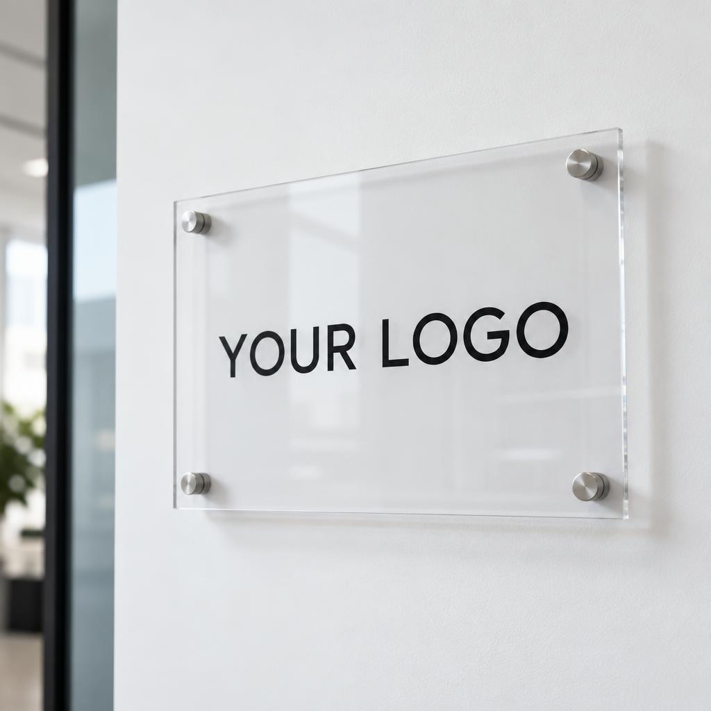 Acrylic Signs branded with YOUR LOGO placeholder