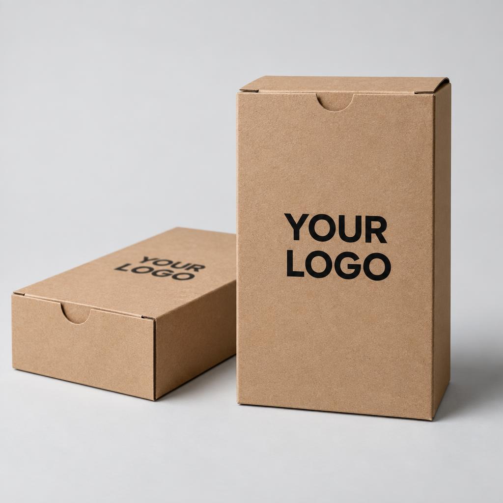 Branded Kraft Boxes with YOUR LOGO placeholder branding