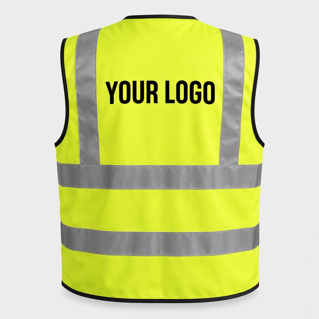 Branded Reflective Vests branded with YOUR LOGO placeholder