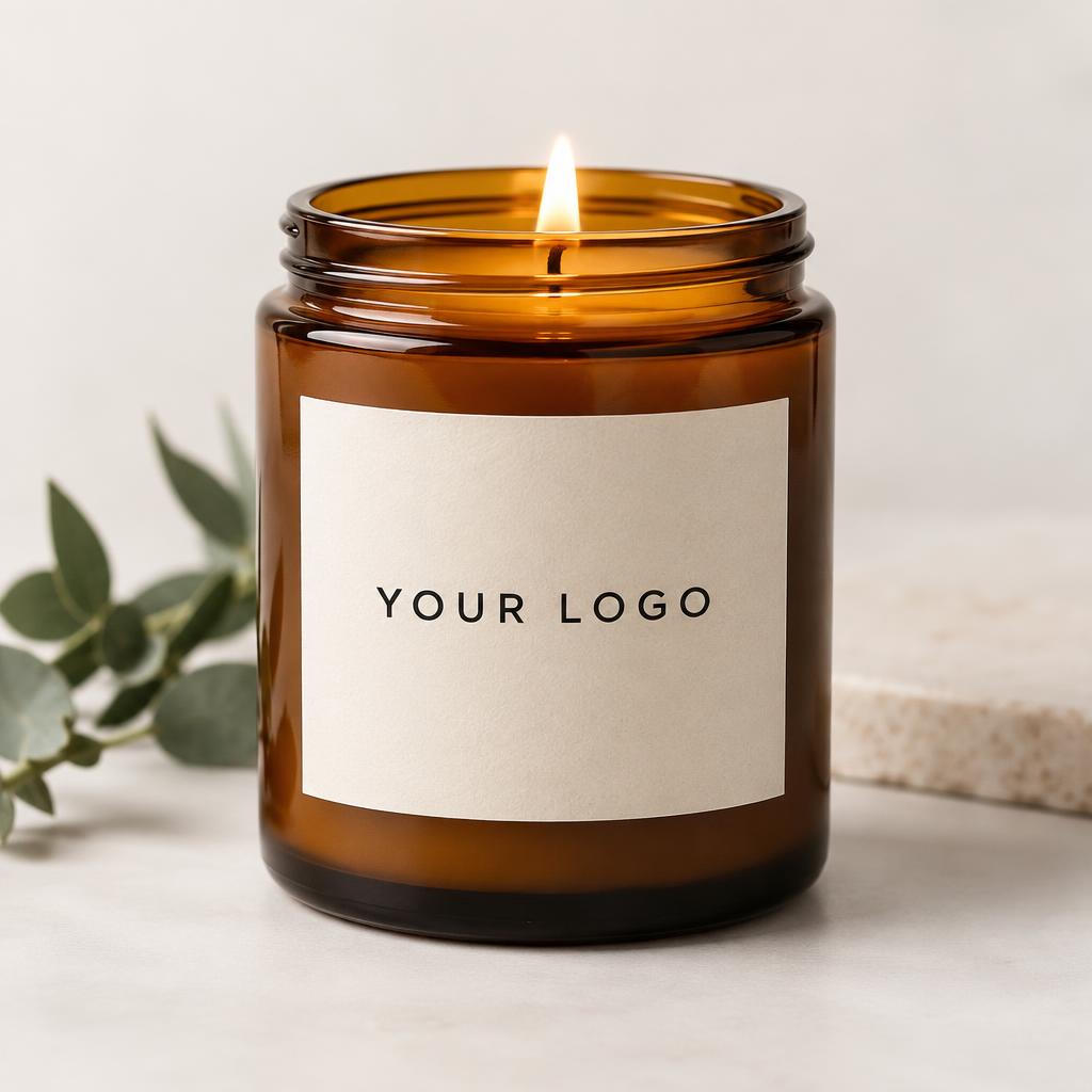 Custom Candle Labels branded with YOUR LOGO placeholder