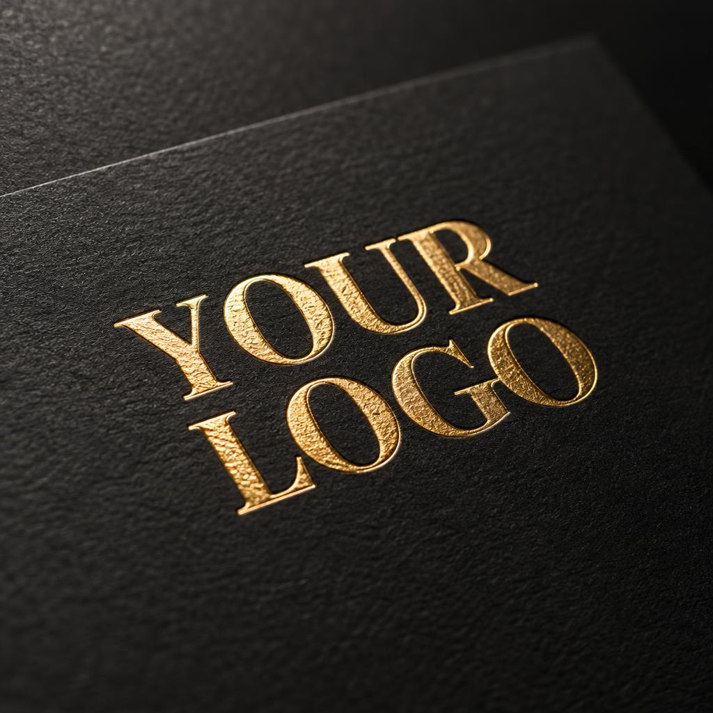 Custom Gold Foil Embossed Branding with YOUR LOGO placeholder branding