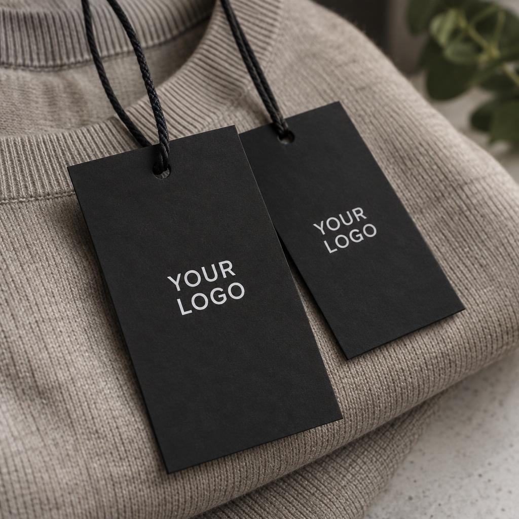 Custom Hang Tags with YOUR LOGO placeholder branding