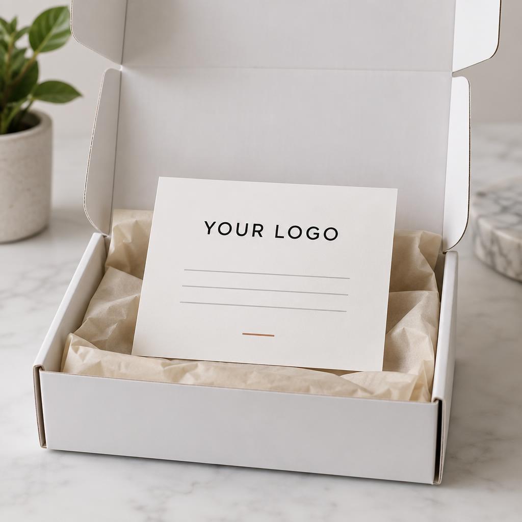 Custom Packaging Inserts with YOUR LOGO placeholder branding
