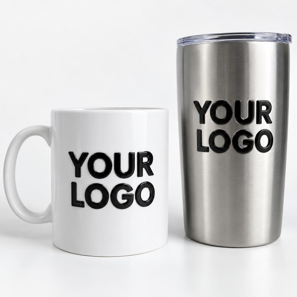 Custom UV DTF Cup & Bottle Transfers with YOUR LOGO placeholder branding