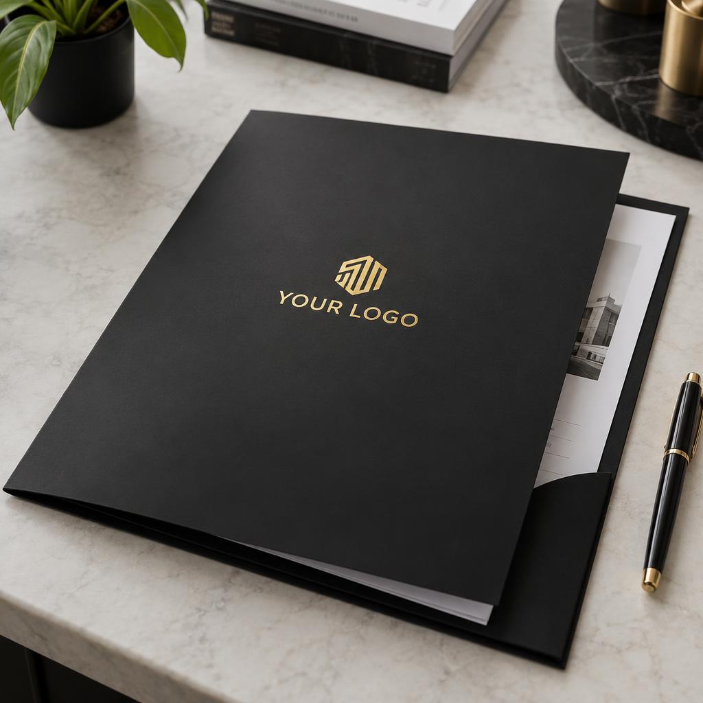 Presentation Folders branded with YOUR LOGO placeholder